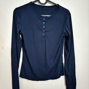 Navy Blue Long Sleeve Henley Top